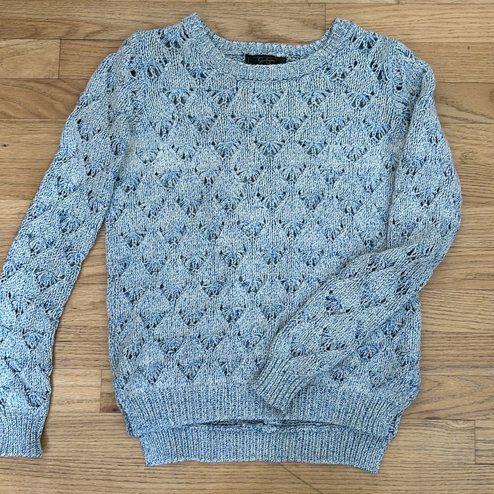 Jessica Simpson sweater Blue, white with back openings, XS